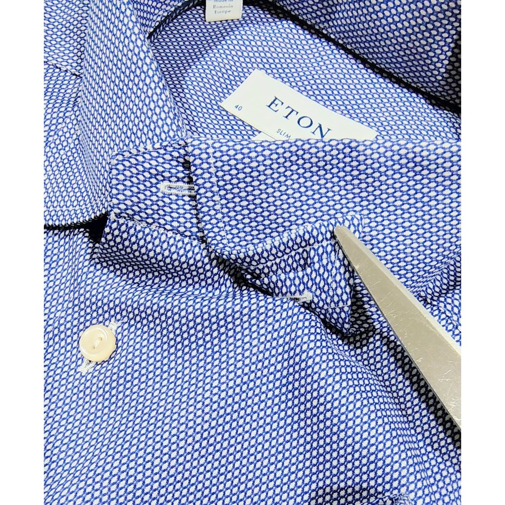 Eton Slim Fit Dress Shirt Men 40 15.75 Blue Signature Twill Cotton EUC - Picture 5 of 13